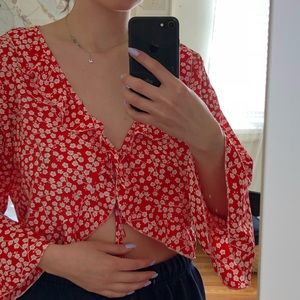 Red floral wrap